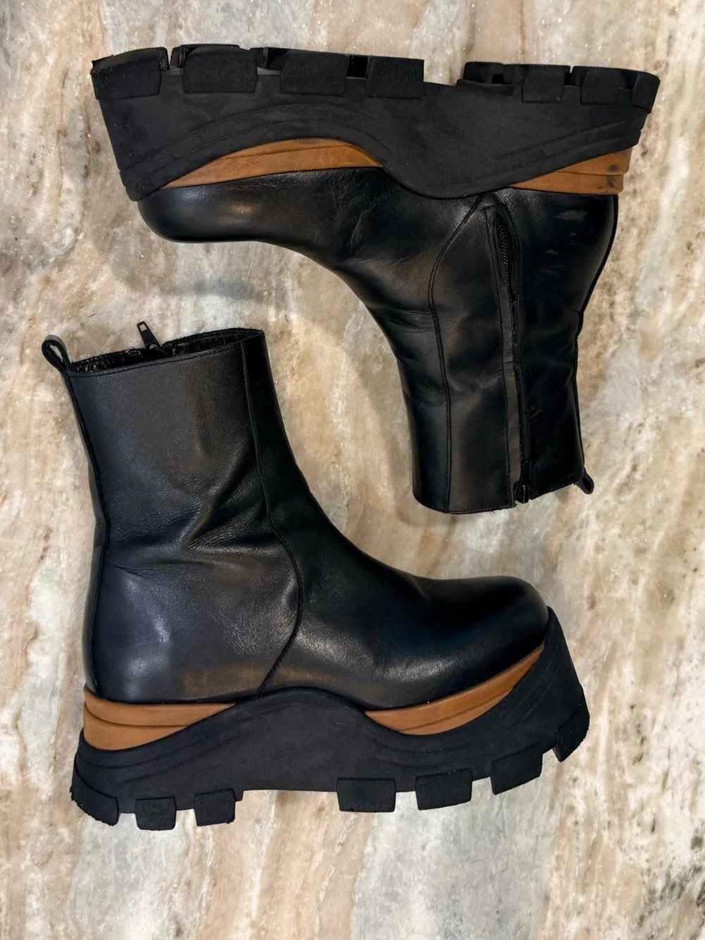 Women’s ALOHAS Sapphire Nutty black leather chunky ankle boots- Size 38